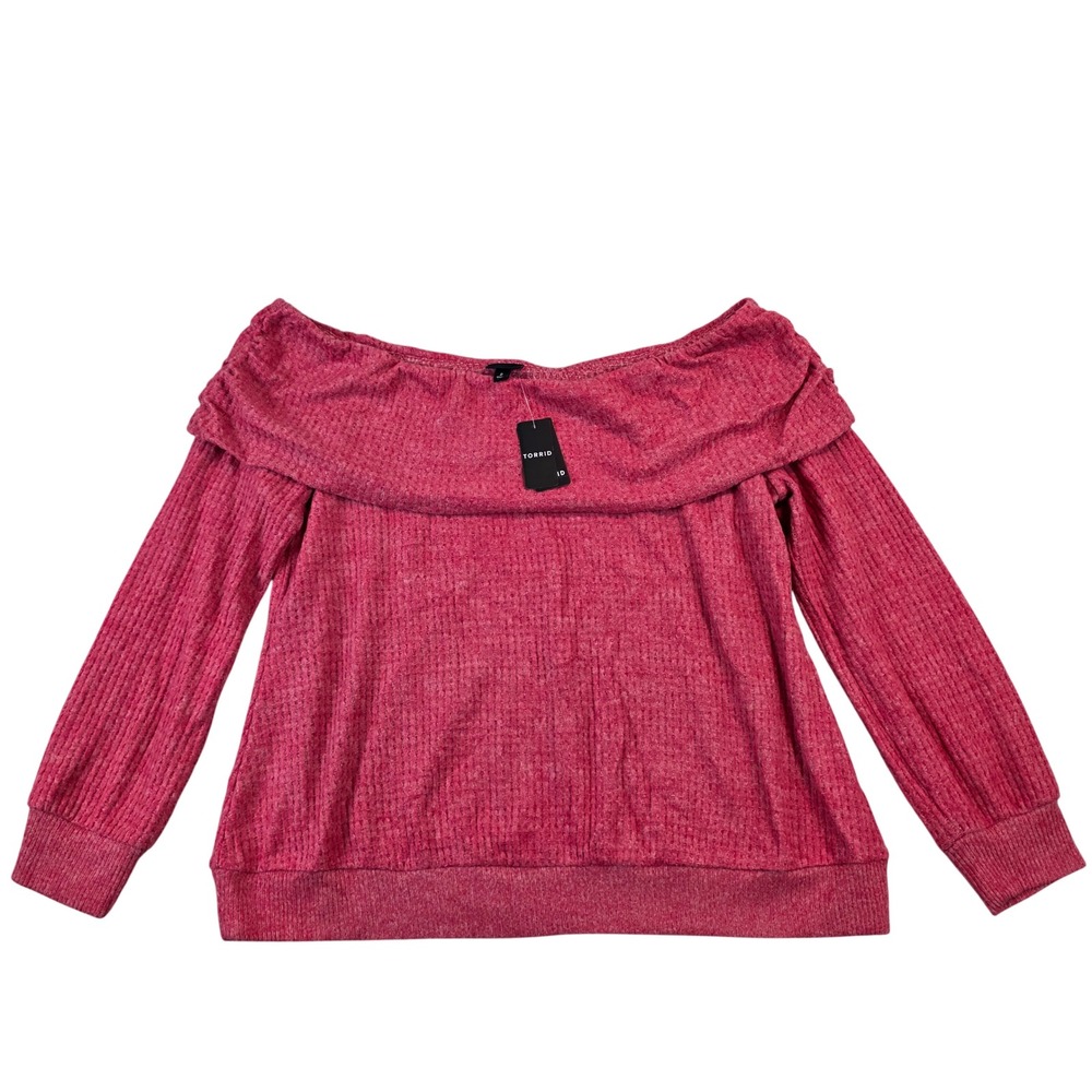 Torrid Brushed Waffle Off Shoulder Long Sleeve Lightweight Sweater Red 2X NEW